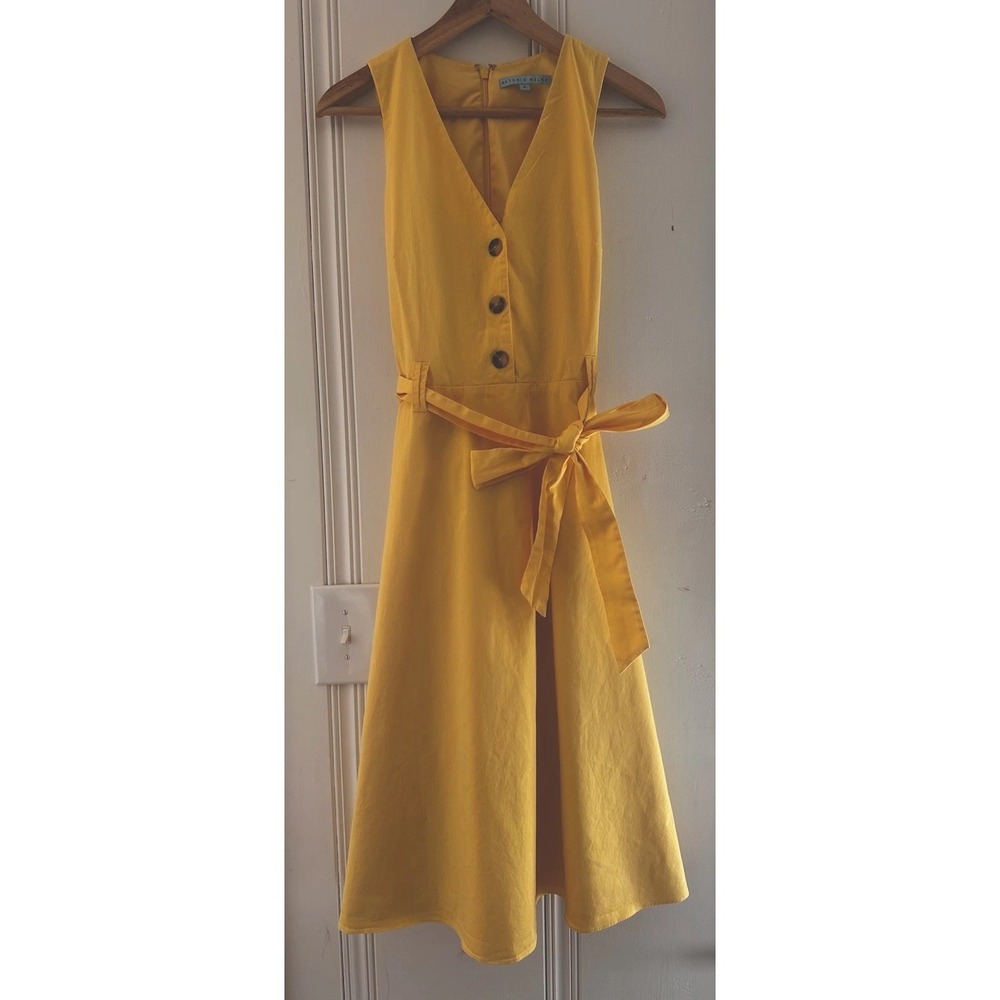 ANTONIO MELANI Yellow Sleeveless Midi Dress with Button Front - Picture 2 of 7